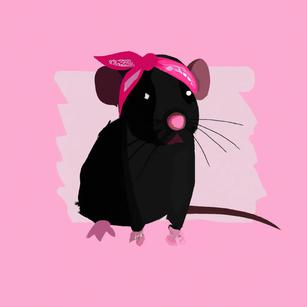 Prompt: a cute adorable black rat wearing a pink bandana, posing, minimalistic, cute and chibi, adorable