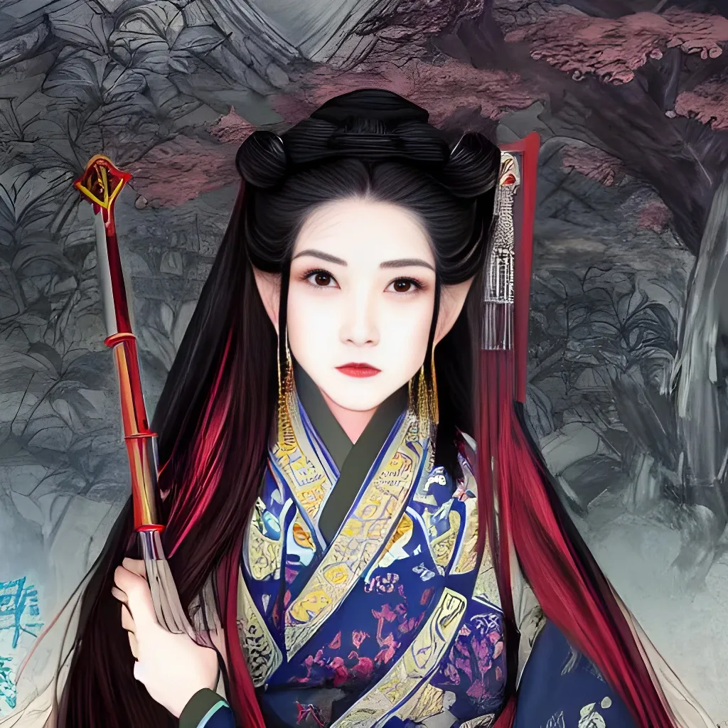 Prompt: An epic fantasy comic book style portrait painting of beautiful sword dance Chinese military hanfu woman cultivator, long hair, full body XIANXIA, wuxia, manga, manhwa, hanfu, Chinese temple, depth of field by Yoji Shinkawa 4k -n 4 -i, pi, artstation, pixiv, artgerm