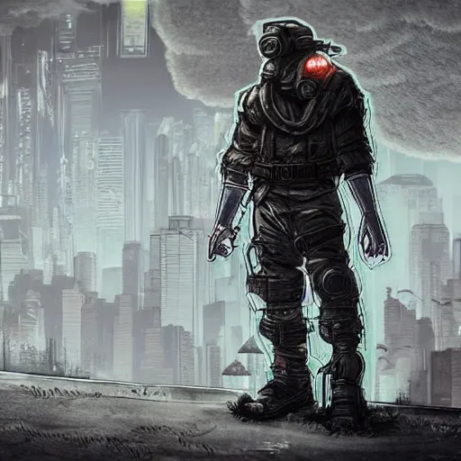 cyberpunk wasteland, cyberpunk soldier with gas mask... | OpenArt