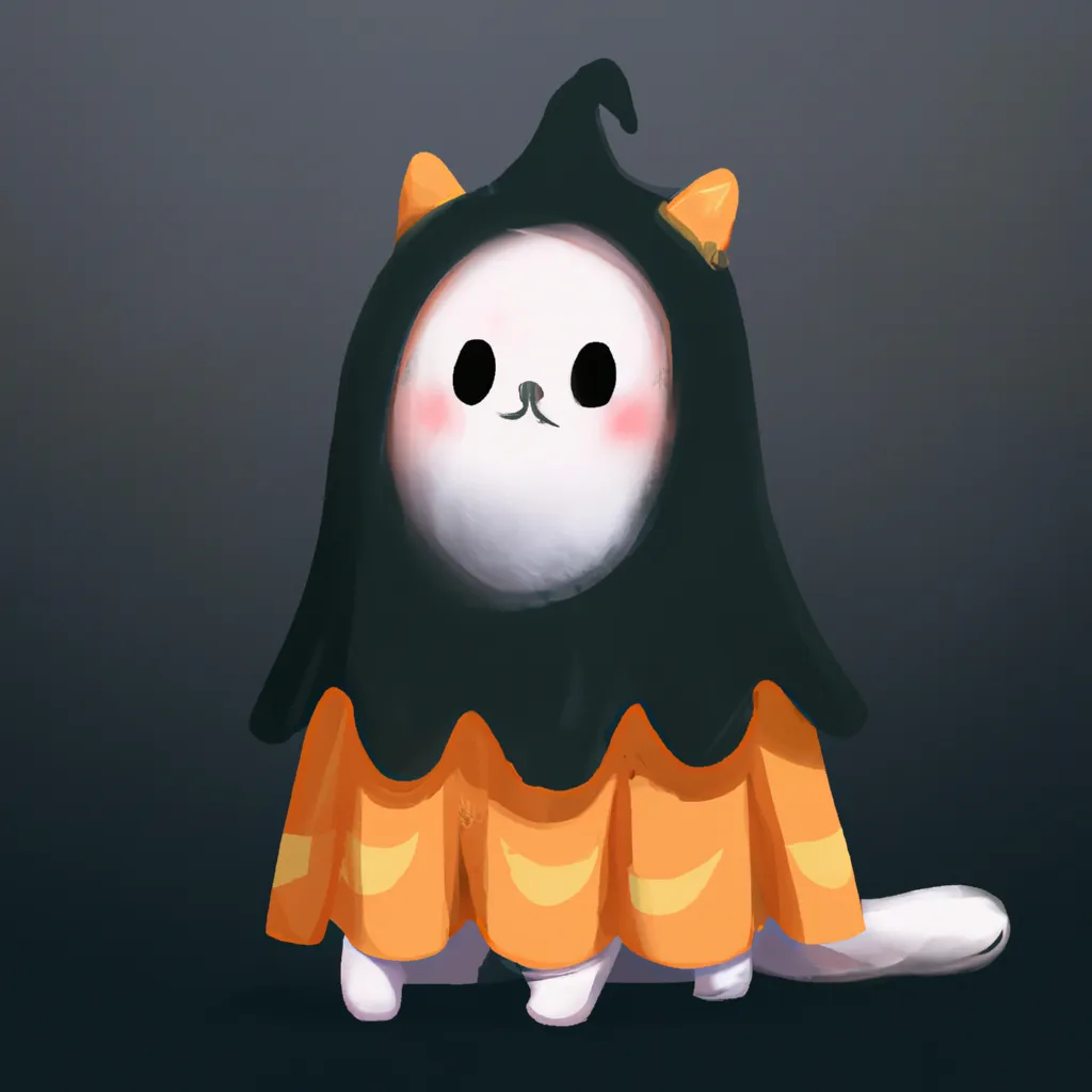 Prompt: Illustration of a cat wearing a ghost costume, digital art