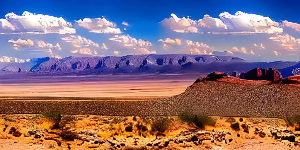 Prompt: long shot scenic professional photograph of desert, perfect viewpoint, highly detailed, wide-angle lens, hyper realistic, with dramatic sky, polarizing filter, natural lighting, vivid colors, everything in sharp focus, HDR, UHD, 64K