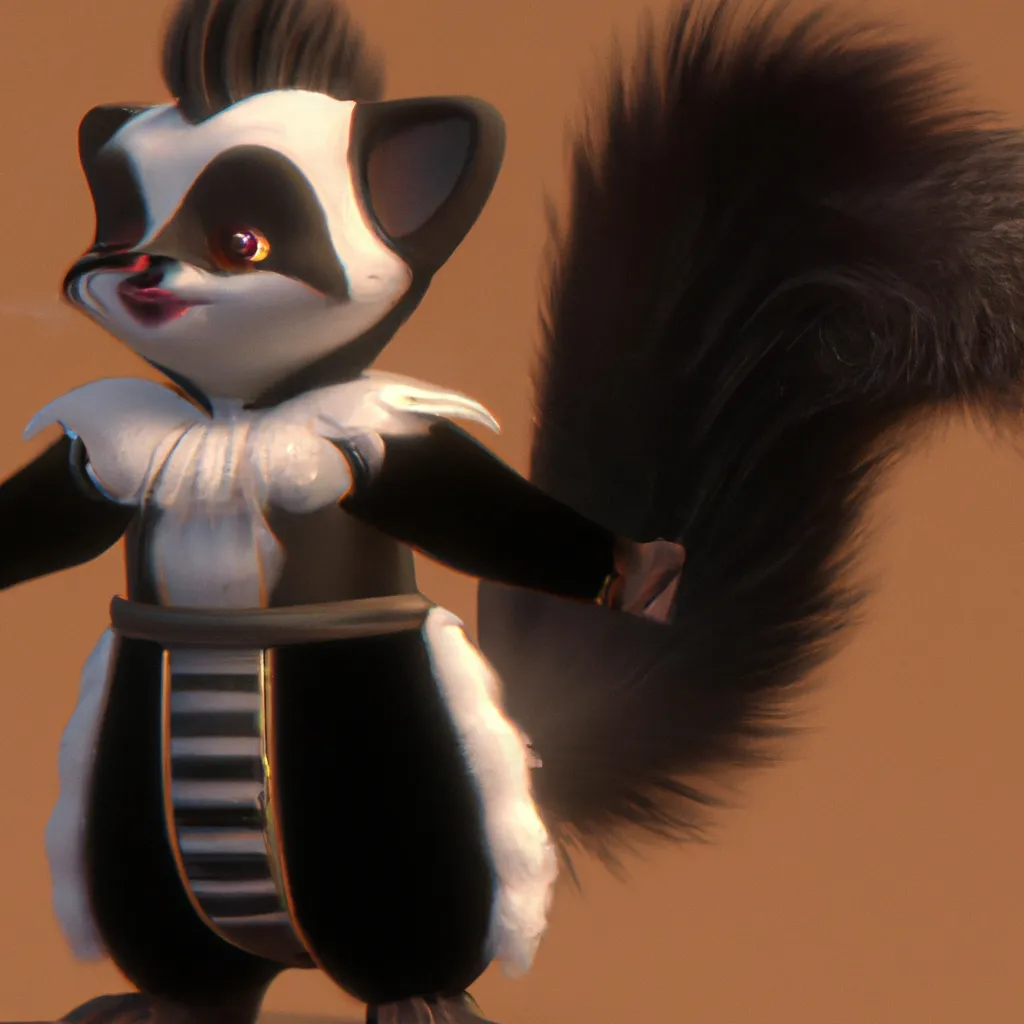 Prompt: High quality, Pixar style, tiny cute and adorable fluffy skunk  dressed in fantasy clothes, fantasy outfit, fantasy dress, small, adorable!, spotted skunk, anthropomorphic ,dnd, adventurer, dramatic lighting, 8k, portrait, cartoon, fine details, 3d render, cinematic ,intricate details, cinematic lighting, character design, character concept, cute, mascot,  adventure, dungeons and dragons, 8k, fluffy!, tsaoshin, pixar movie key visual, fantasy, DnD, adorable!, big eyes, animated, disney, anime, animation