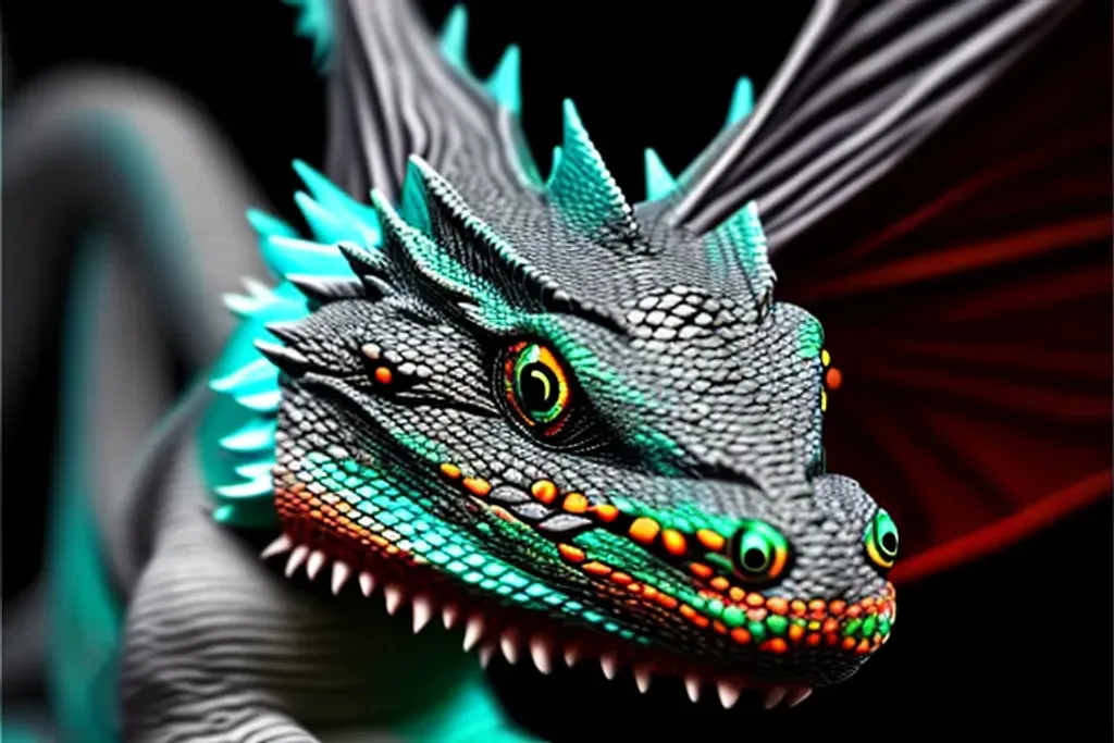 Prompt: a hyper realistic sci fi water dragon extreme macro photography, super high detail, close up, macro, hyper details, intricate detail, 8k, big eyes, macro detail, cinematic, black background, fibre details, extreme macro photography, vivid bright colors