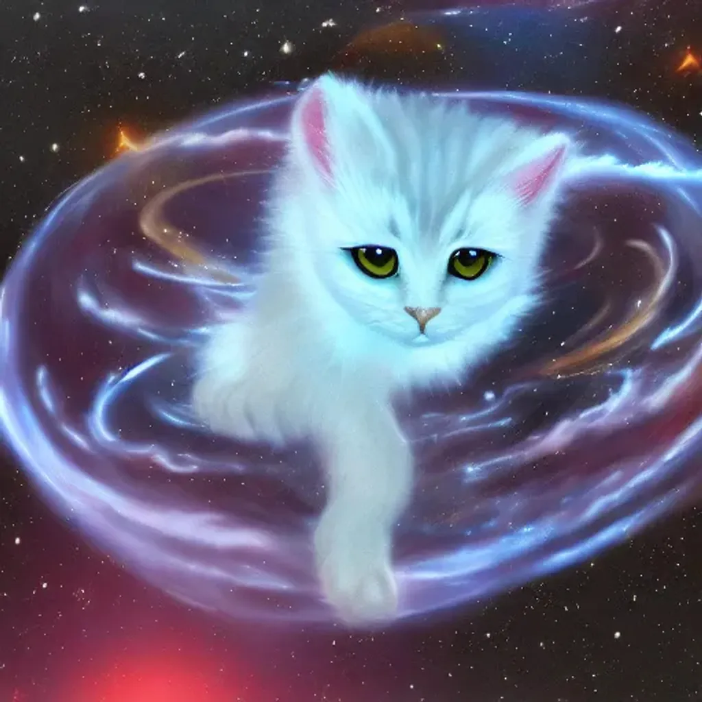 Prompt: Fluffy space cat eating clouds