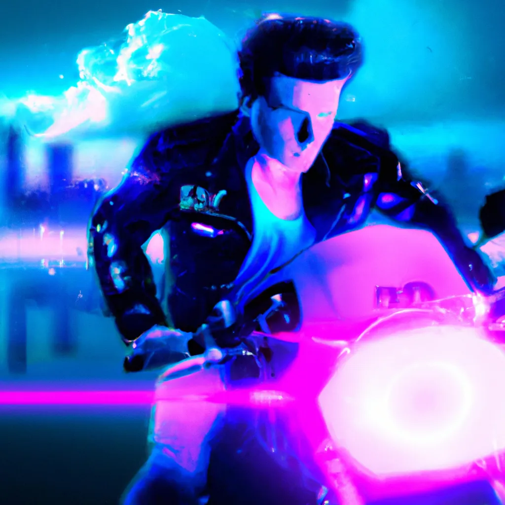 Prompt: Rick Astley riding a motorcycle, vaporwave, dramatic lighting, flaring lighting, digital art, majestic, heavy glow