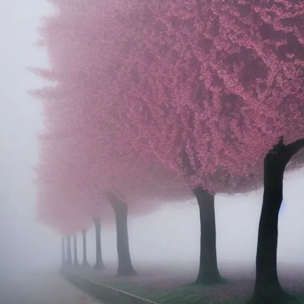 Prompt: low poly cherry blossom tree in the fog, in the morning, soft colors