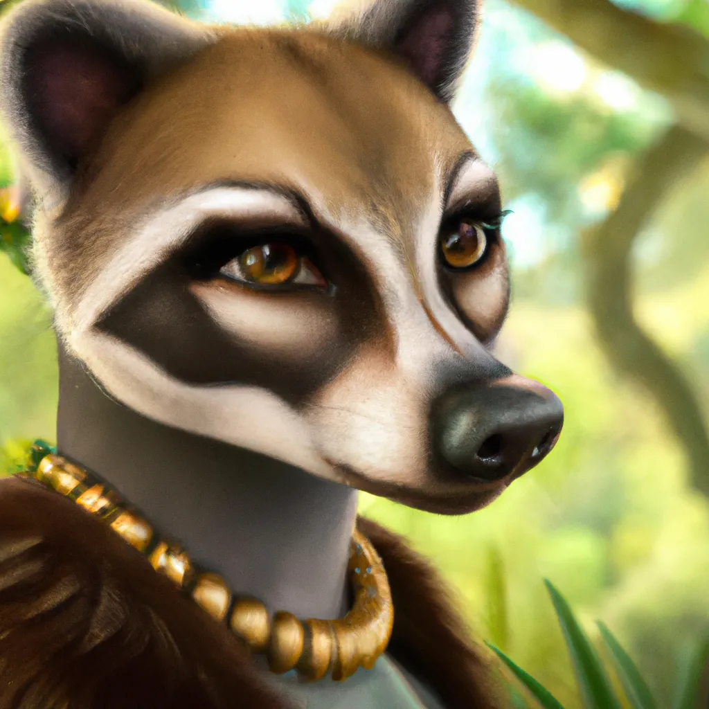 Prompt: female dressed as furries, coati fursona bust portrait, trending on artstation, ilse gort, caraid, Vekke, blackteagan, green forest maple tree background, character design, anthropomorphic, dramatic lighting, 8k, portrait, realistic, fine details, photorealism, cinematic, intricate details, cinematic lighting, photo realistic 8k