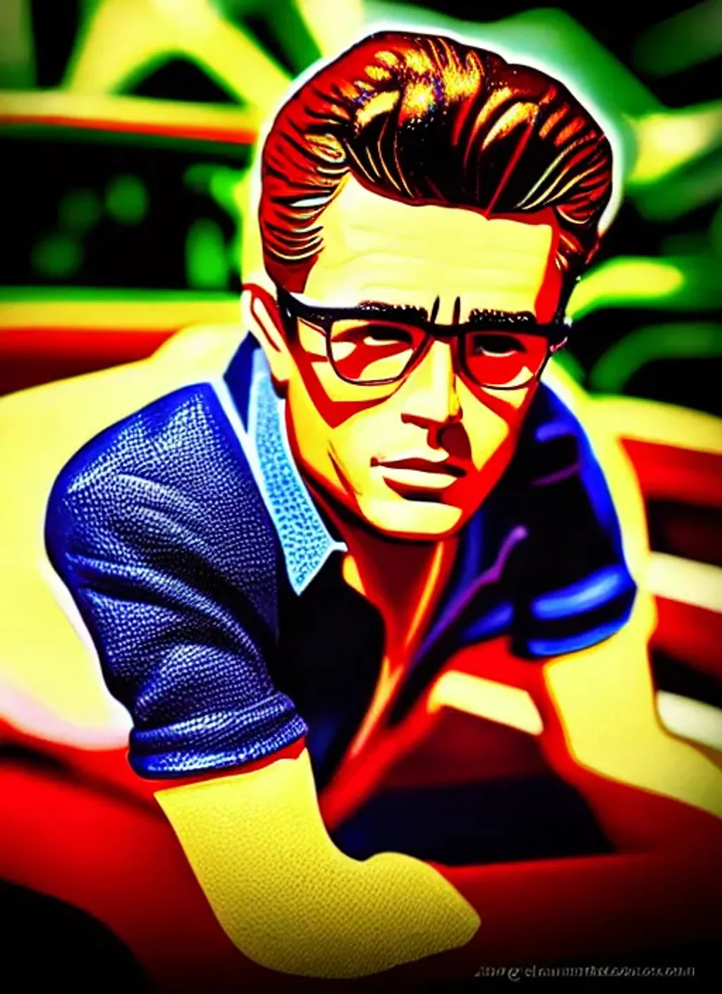 Prompt: James Dean comic style bobblehead, intricate, vivid color, highly detailed,  cinematic, digital art, sharp focus, trending on art station, 