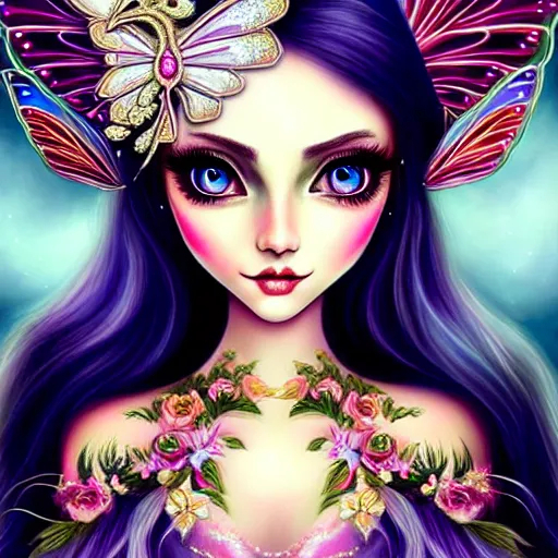 Gorgeous intricate Fairy portrait with big eyes like... | OpenArt