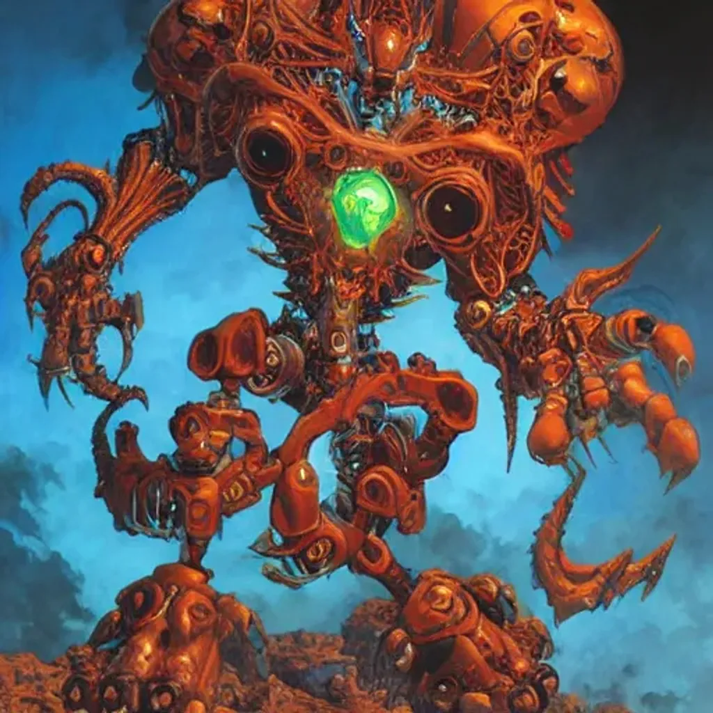 Prompt: Robotic Diablo, by Alex Horley, by Joe Madureira