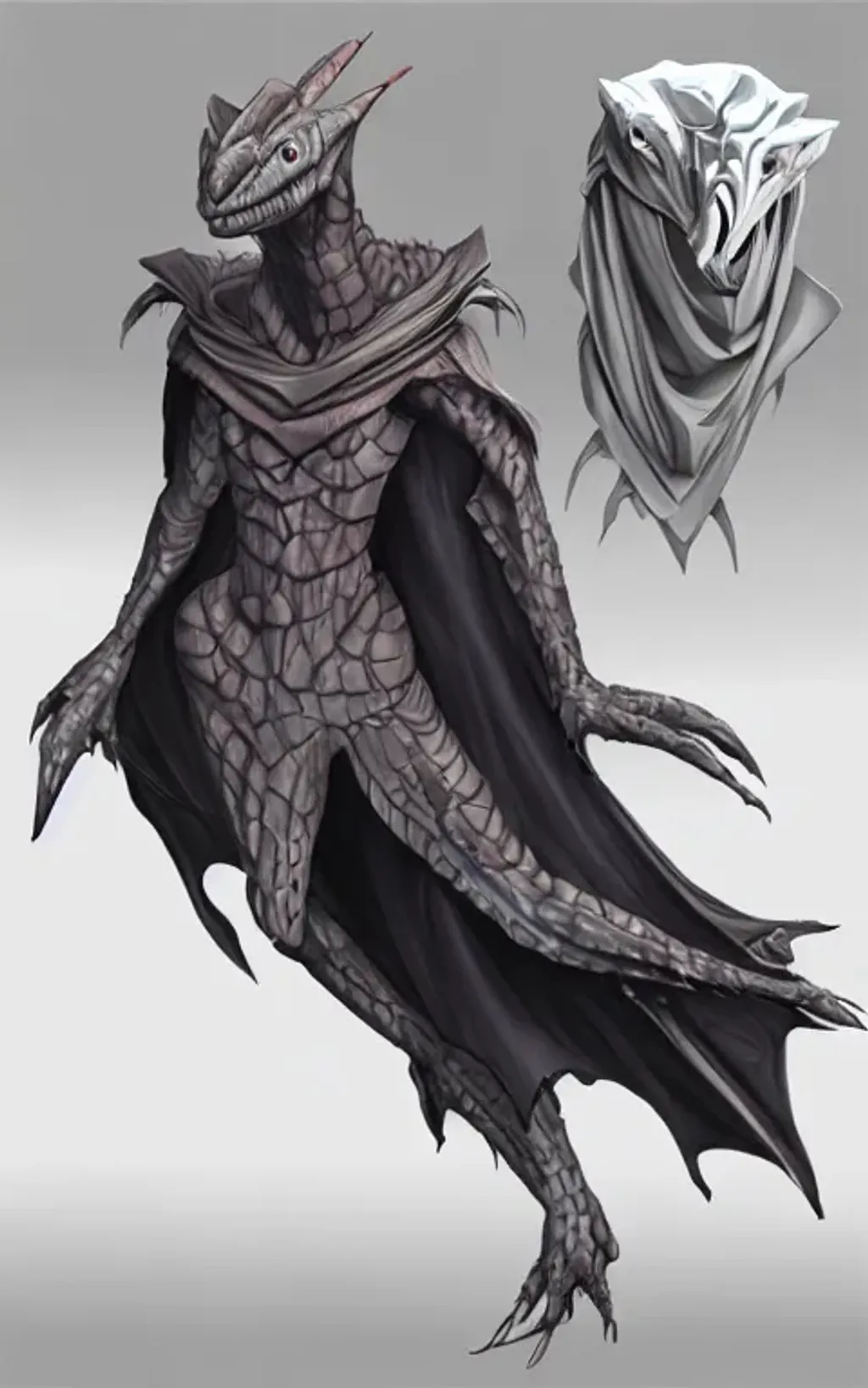 Prompt: lizardman frills witchwarper starfinder vesk character portrait hooded robe drawing male