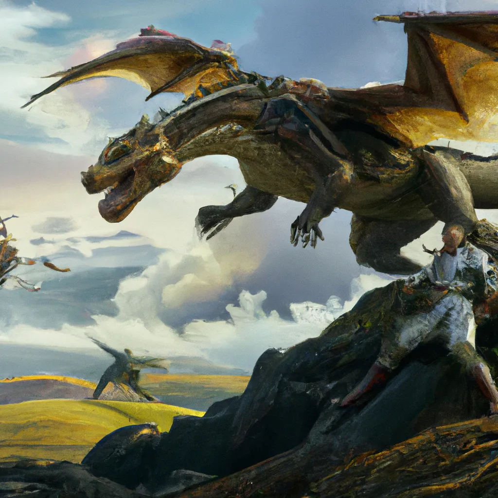 Prompt: Scythian riders fight a giant 2-headed dragon, fantasy landscape, airy, ancient clothes, renaissance painting, by leyendecker, by rutkowsky, by perov, by repin digital art, extreme detail, realistic lighting, cinematic composition, concept art, sharp focus, colorfull, 8k