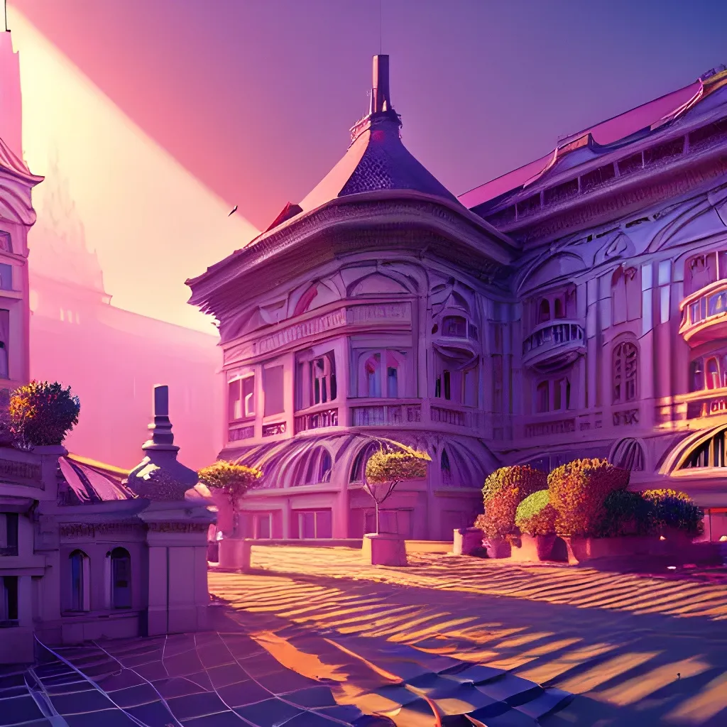 Prompt: Able, art nouveau rococo architecture WLOP triadic colors kinetic pointillism AppGameKit low poly hyperdetailed award-winning hyperrealistic volumetric lighting dynamic lighting 16K Moebius Hang Guangjian Unreal engine 5 ray tracing Cyberpunk magnificent beautiful digital art dystopian