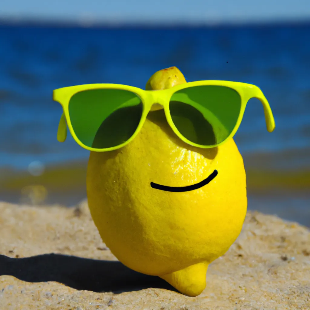 A Happy Lemon Wearing Sunglasses At The Beach, 