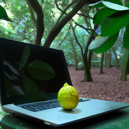 Prompt: Lemon studying by computer in the jungle