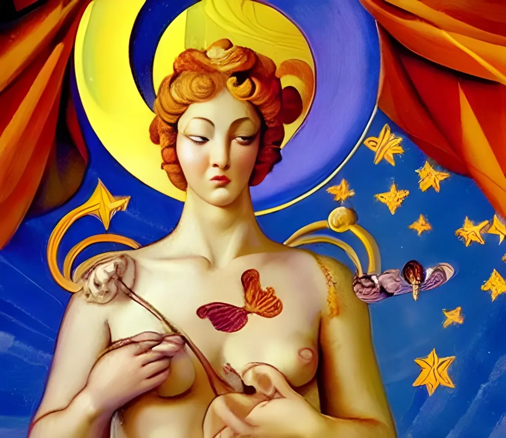 Prompt: sistina saint Woman Venus Athena beautiful gracious pagans rococo marble and gold in space stars clouds doves suns butterflies greeks edward hopper giger