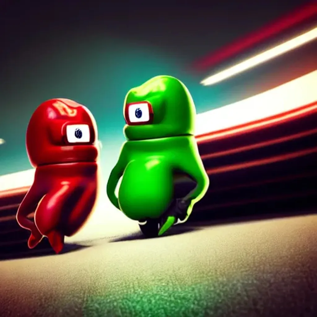 Prompt: Two race cars of anthropomorphic hot chilis peppers, one red and one green, racing with each other, cyberpunk, redshift render, 4k ultra-detailed  | Giant Cosmic mushroom  | cute girl | in the style of Magritte  | use brown, black, gray, white soft muted colors | 3d render | octane lighting | dream fantasy | computer chip| IC chip | golden ratio | Disney Pixar Dreamworks 