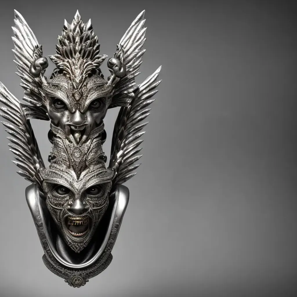 Prompt: black and silver garuda bust, symmetrical, 16k, HDR, RTX, insanely detailed and intricate, hypermaximalist, elegant, ornate, hyper realistic, super detailed, intricately ultra realistic, detailed face, medieval, cyberpunk, cyborg, to scale, hyper realistic, cinematic lighting, digital art, concept art, mdjrny-v4 style, (((Artstation))), engraved, luxury art, silver, leather, carbon, metal, maximum texture, sharp focus, gigapixel, skin pores, hard focus, 3D, raytraced, rendered