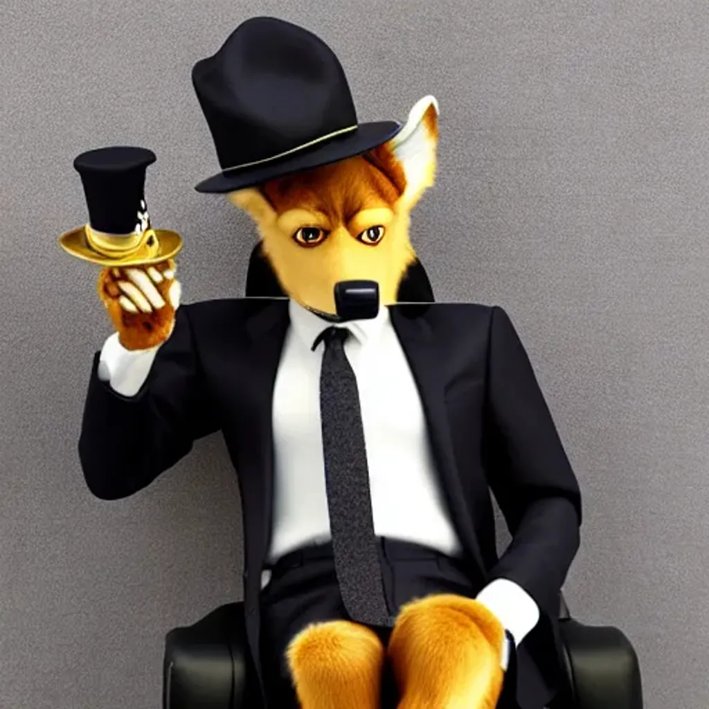 Prompt: Sly politician action figure anthro furry dog  in suit and a tie and a hat, sitting, smoking, face and shoulders only, steampunk, 3d octane render 