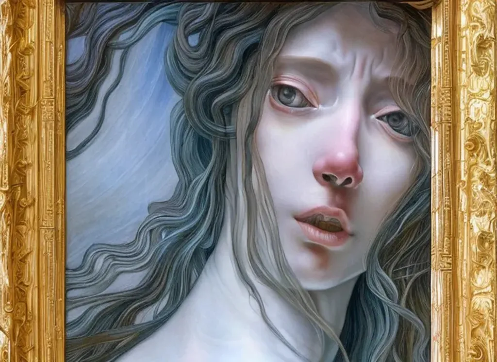 Prompt: Oil painting by Botticelli and artgerm,  profound grace and the essence of rhythm of lines with an atmosphere or stillness weighed down by despair, a beautiful human subject trapped in the limbo between aspiration and reality, purgatorial, depressing, artgerm, award-winning cgi, ambient light, luminous 