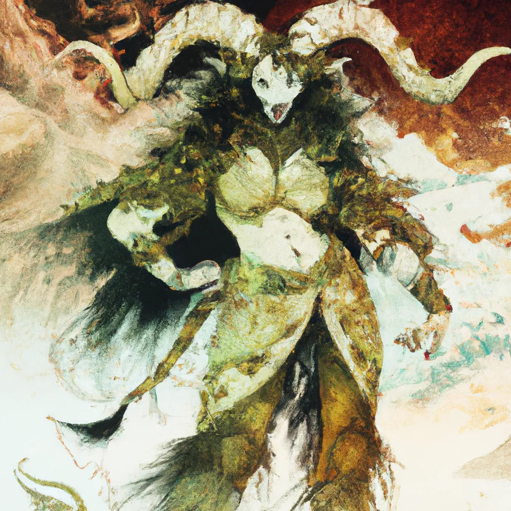 Prompt: goatlike baphomet demoness warrior, strong, female, minotaur-like, by  yoshitaka amano, colorized