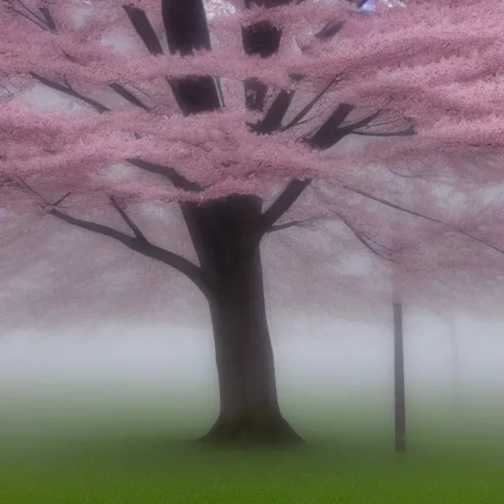 Prompt: low poly cherry blossom tree in the fog, in the morning, soft colors