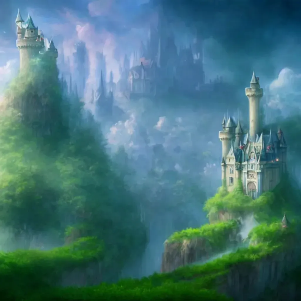 Prompt: fantasy like overgrown castle in the clouds