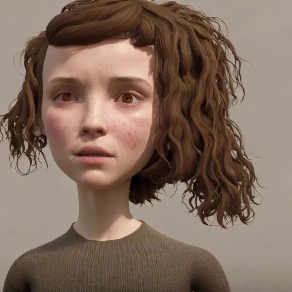 Prompt: pltn style, millie bobby brown with brown hair and freckles, cute big circular reflective eyes, pixar render, unreal engine cinematic smooth, intricate detail