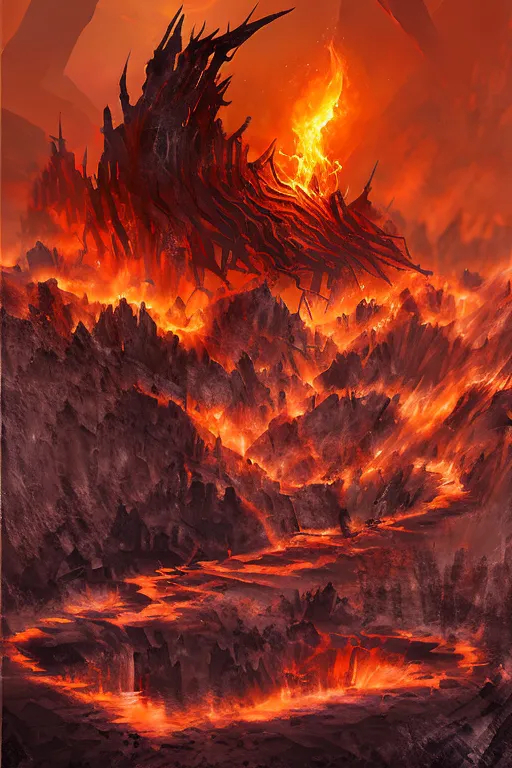 tomasz jedruszek phyrexian mountain red orange fire... | OpenArt