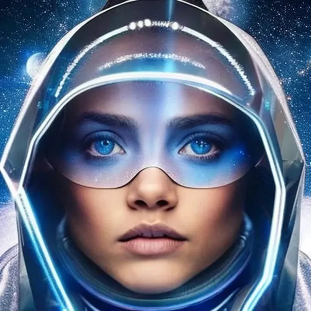 Prompt: {{{Multidimensional reality}}}, {{{parallel worlds}}}, cute beautiful {russian} child girl from another civilization and race, dressed in cute soft transparent silver clothing with  geometric symbols, standing on the spaceship, {deep blue eyes with ultra details}, {deep blue eyes with light reflections}, {{{ultra high blue eyes render details}}}, {{{modest shy smile}}}, ultra-realistic soft lighting, {smooth soft skin}, sharp eyes, beautiful intricate {white hair}, natural color of lips, symmetrical face, anime wide blue eyes, soft lighting, cute smile, {eyes with reflection}, bright soft light from the behind, {5 fingers with ultra high details and render quality}