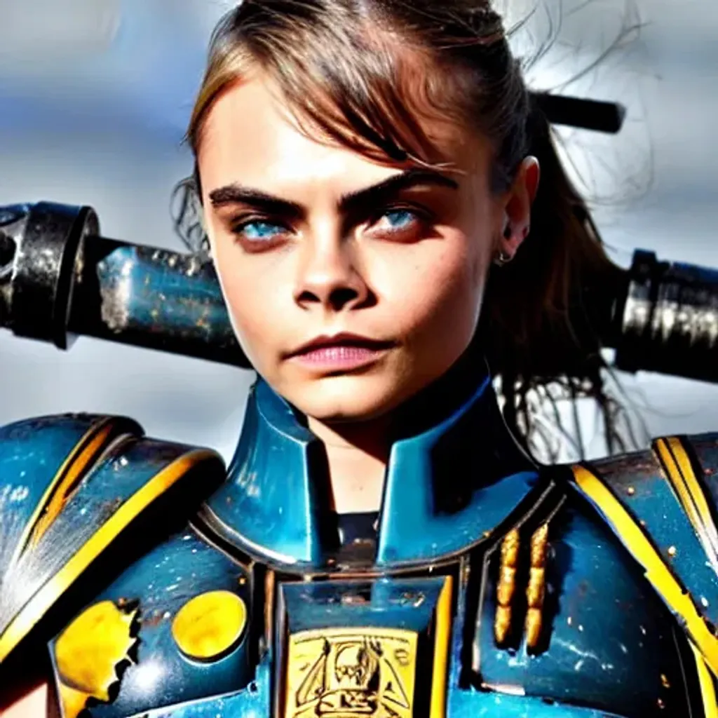 Prompt: Cara Delevingne in power armor, warhammer 40k