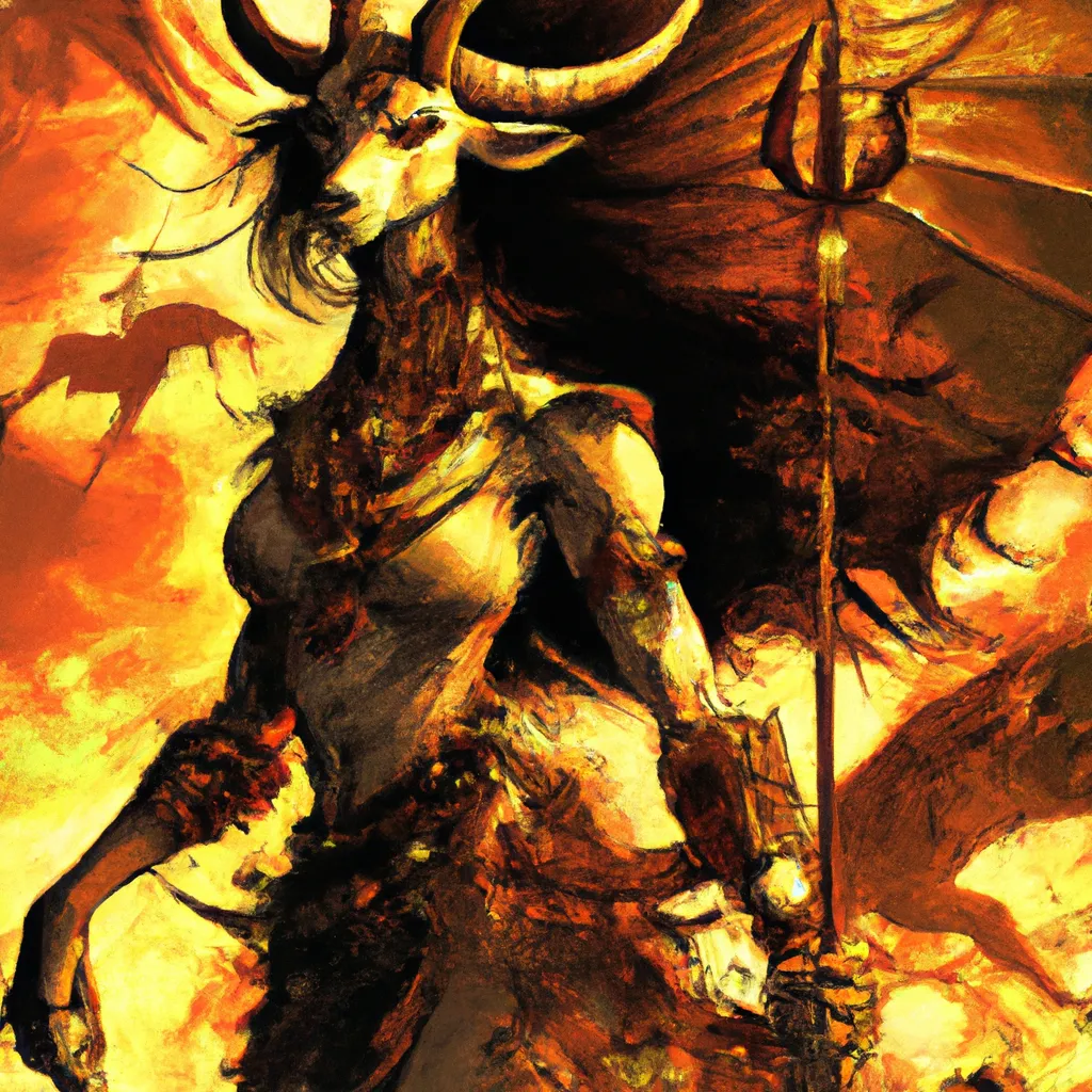 Prompt: goatlike baphomet demoness warrior, strong, female, minotaur-like, by  yoshitaka amano, colorized