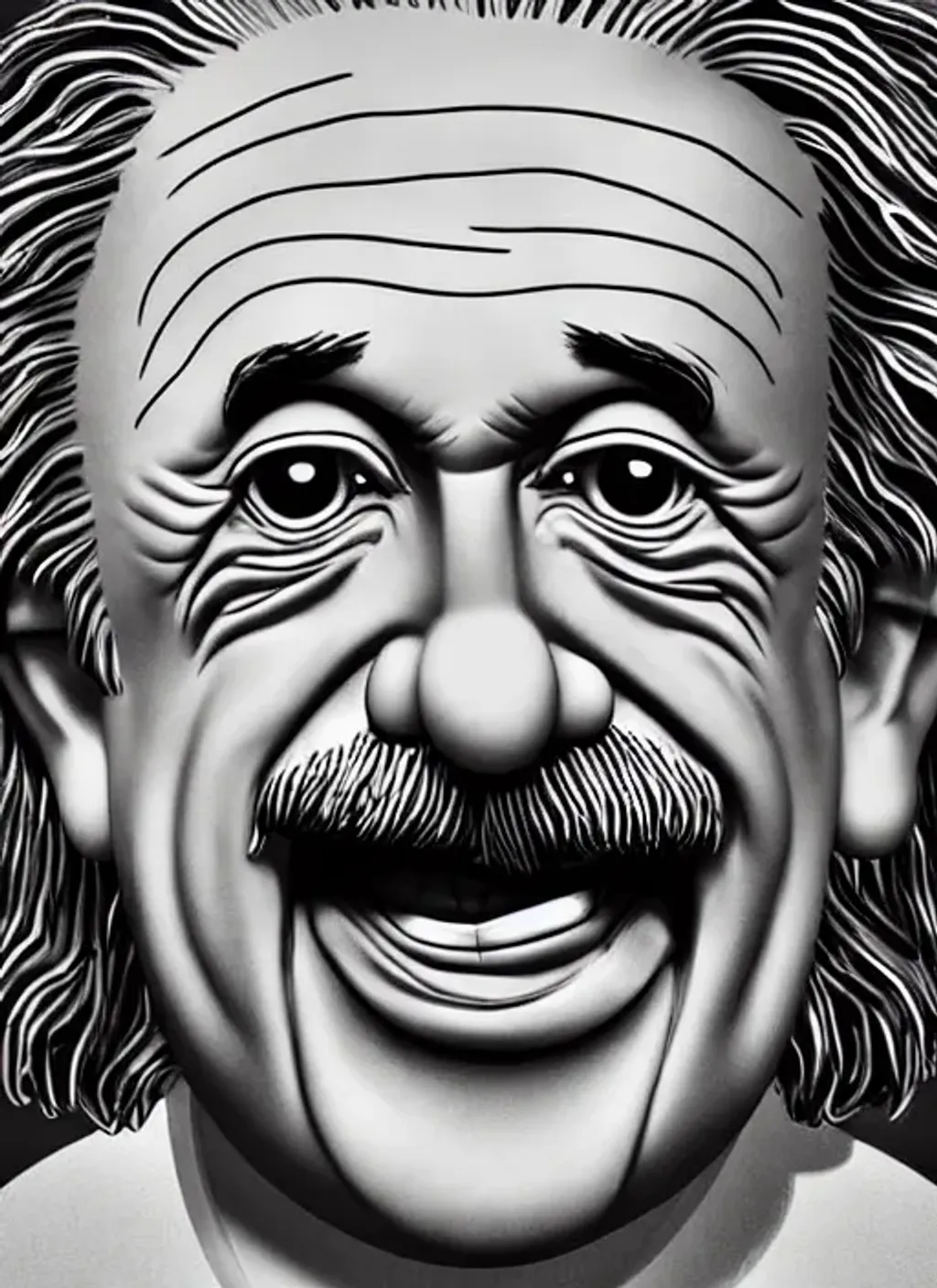 Prompt: ((((((((big big big big big head))))))) (((((((tiny tiny tiny tiny body)))))) portrait of Albert Einstein, big head tiny body, big smile, perfect teeth, perfect sparkling eyes, highly detailed facial features, comic style, caricature style, intricate, vivid color, highly detailed body,  cinematic, digital art, sharp focus, trending on art station, 