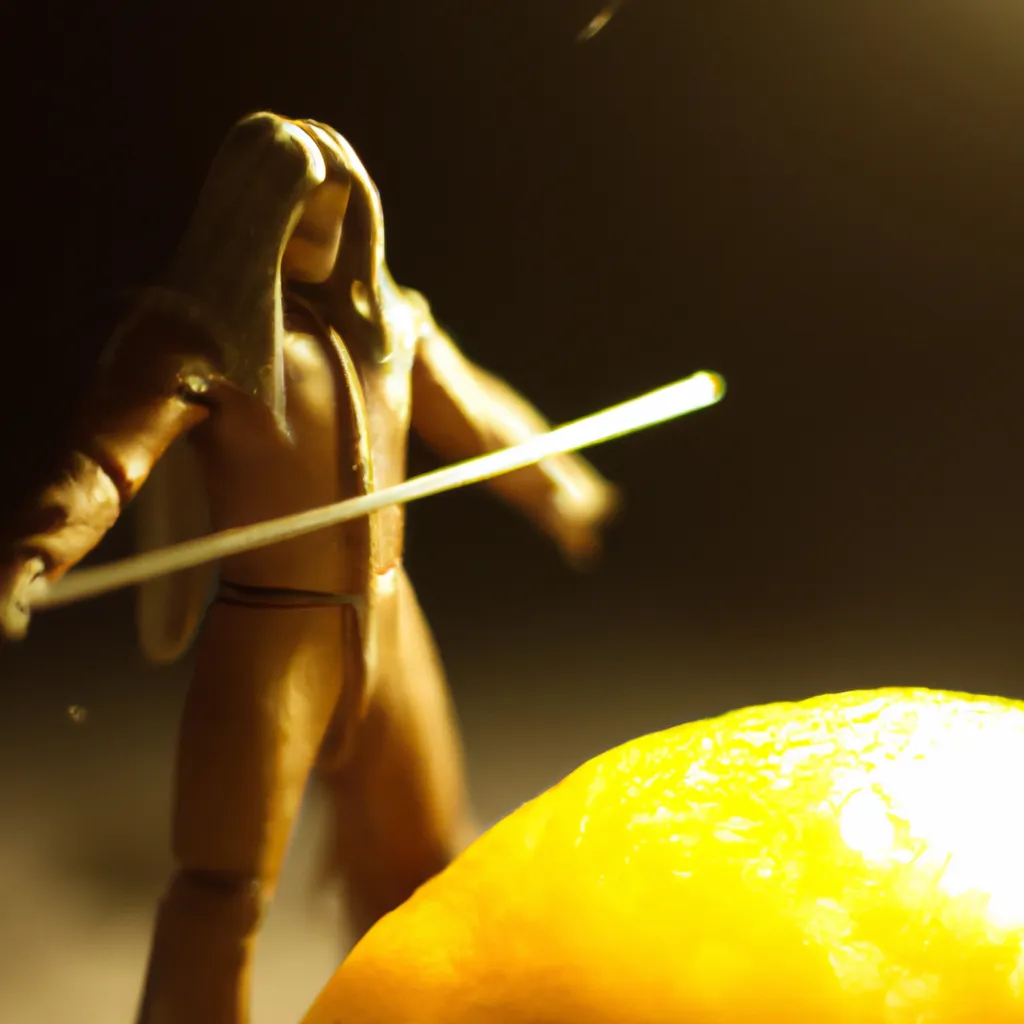 Prompt: photo of a lemon in star wars, hyper realistic, 8k HD, glowing lightsaber, tan tunic, long brown hair, on a strange planet