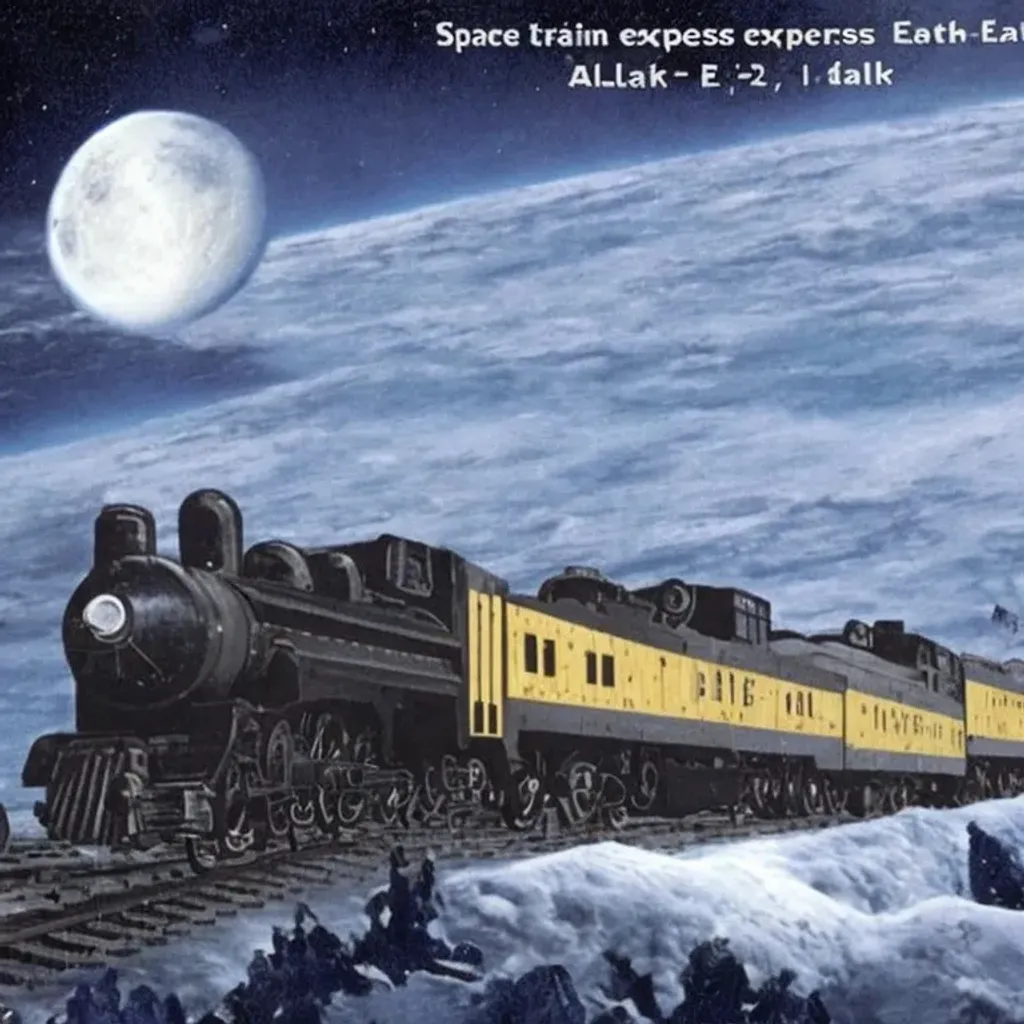 Prompt: Space Train Express Earth - Moon departs from Alaska, made in dall-e 2