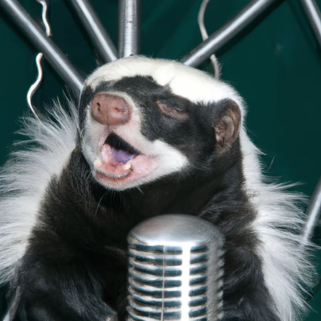 Prompt: photograph of a skunk singing in a microphone