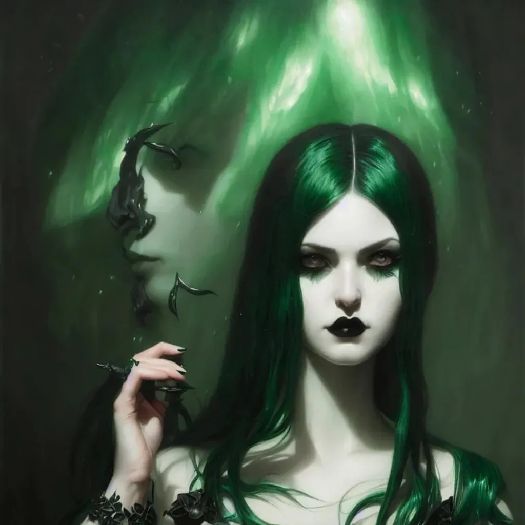 Portrait Of A Goth Girl With Dark Green Hair And Wit Openart 2415