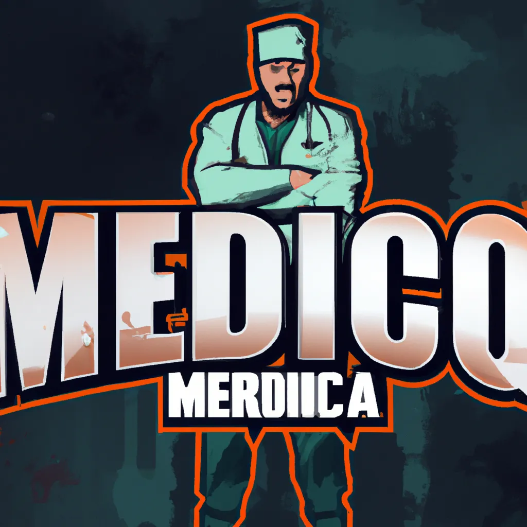 Prompt: "medic" big lettering, streetwear surgeon standing behind, graffiti art, Vector, e sports logo, HD, NFL team logo

