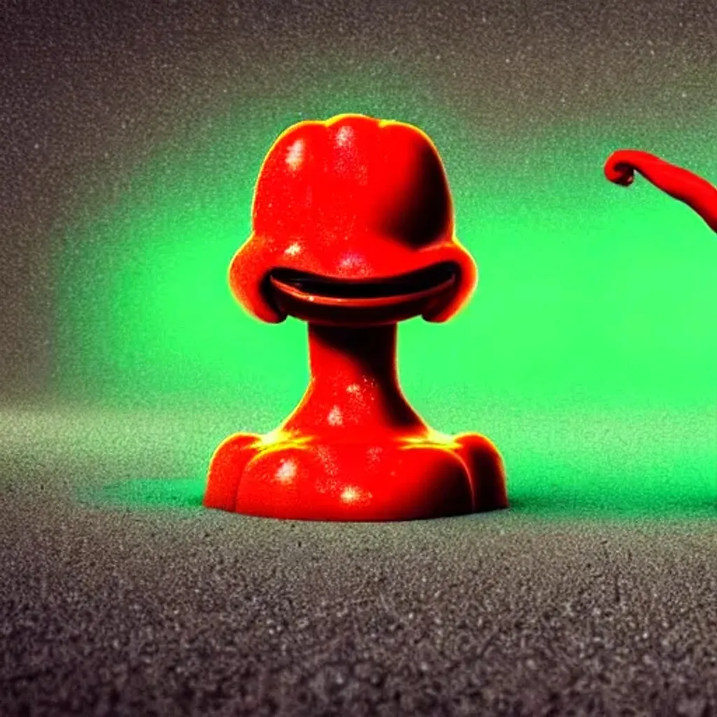 Prompt: Two race cars of anthropomorphic hot chilis peppers, one red and one green, racing with each other, cyberpunk, redshift render, 4k ultra-detailed  | Giant Cosmic mushroom  | cute girl | in the style of Magritte  | use brown, black, gray, white soft muted colors | 3d render | octane lighting | dream fantasy | centered | golden ratio | Disney Pixar Dreamworks 