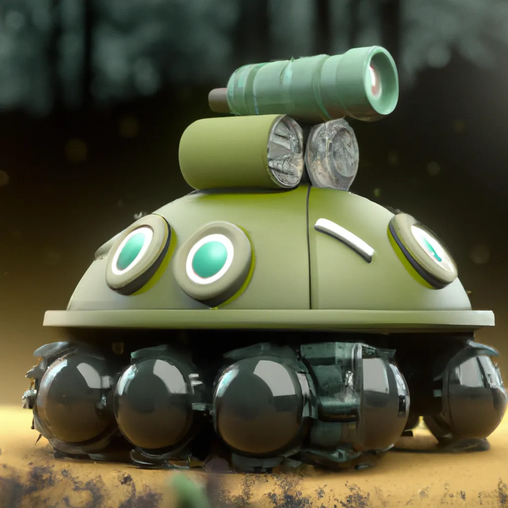 Prompt: cute 3D render of a rounded tank turtle in a clay style, with machine gun on shell, standing on a yellow colored brick block, a frontal view, colorful forest background, substance 3d painted, blender, glossy texture, volumetric lighting, high resolution, trending on behance.net, by nintendo