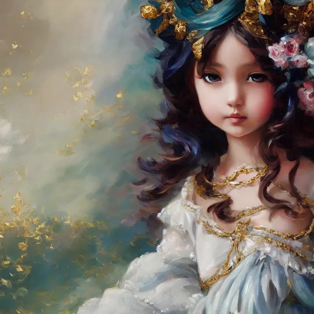 Prompt: a young girl, ((baroque oil painting)), (((anime character concept art))), trending on pixiv fanbox, (rule of thirds), (golden ratio), (detail acrylic palette knife), (((in the style of WLOP)))