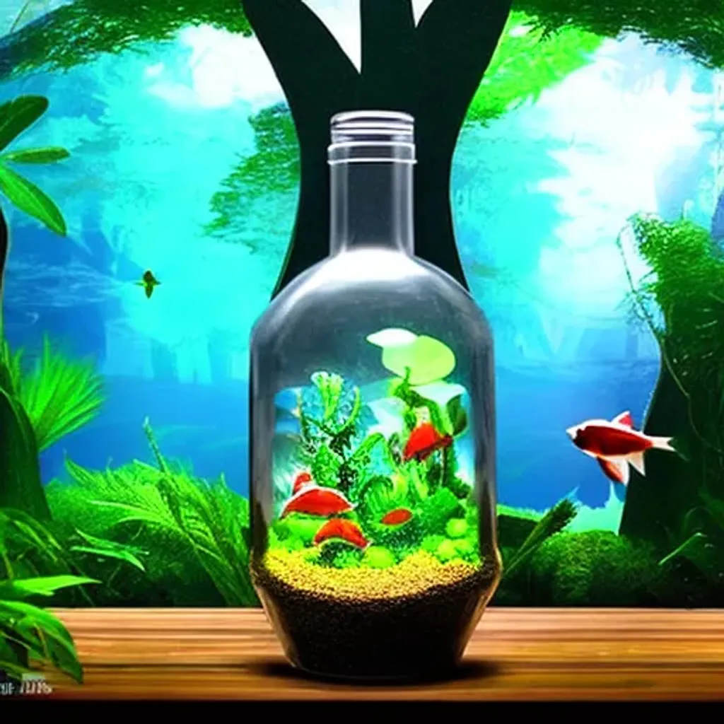 Prompt: A forest within a bottle placed on a table in the forest within a fish tank on a table, digital art, video game art, colofull art  