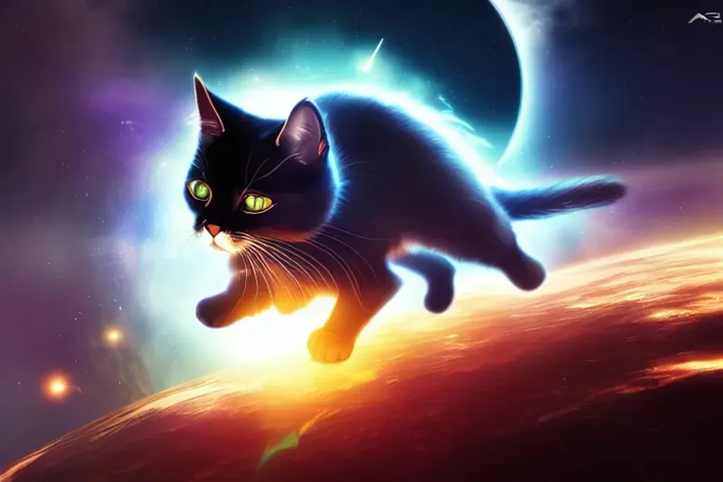 Prompt: cat in space, concept art, by Aleksi Briclot, antipodeans, protogen, league of legends arcane, endgame boss, ability image