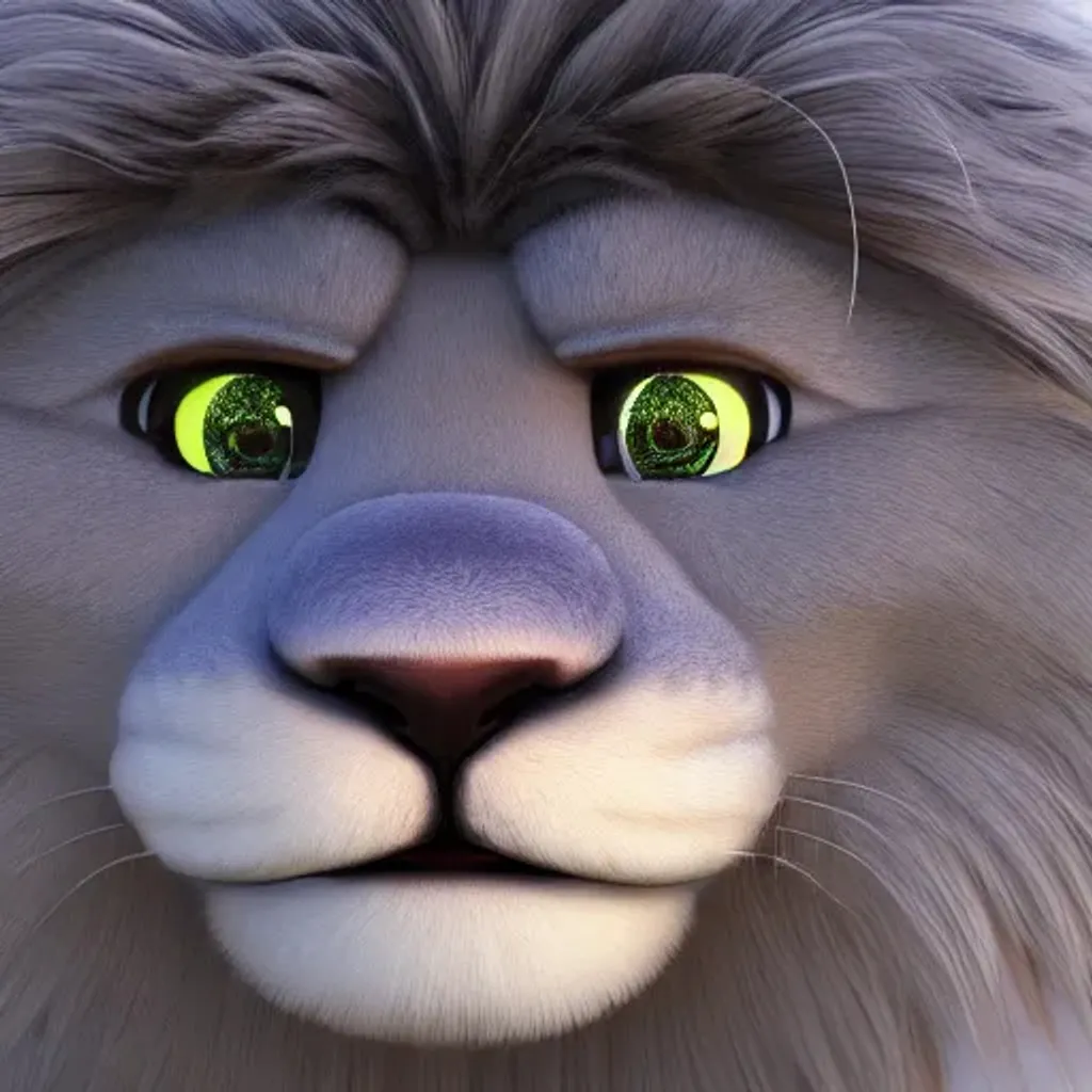 Prompt: 3d fluffy lion, closeup cute and adorable, closeup cute big circular reflective eyes, long fuzzy fur, Pixar render, unreal engine cinematic smooth, intricate detail, cinematic