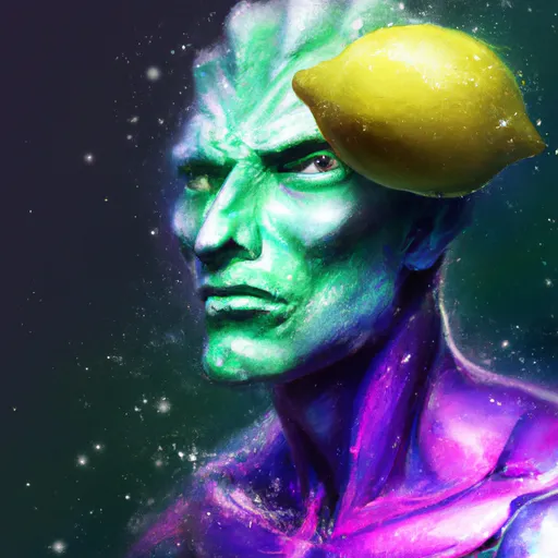 Prompt: lemon by Ben templesmith, octane render, superhero portrait of black light paint, splashes of colors, comic book art, sculpture