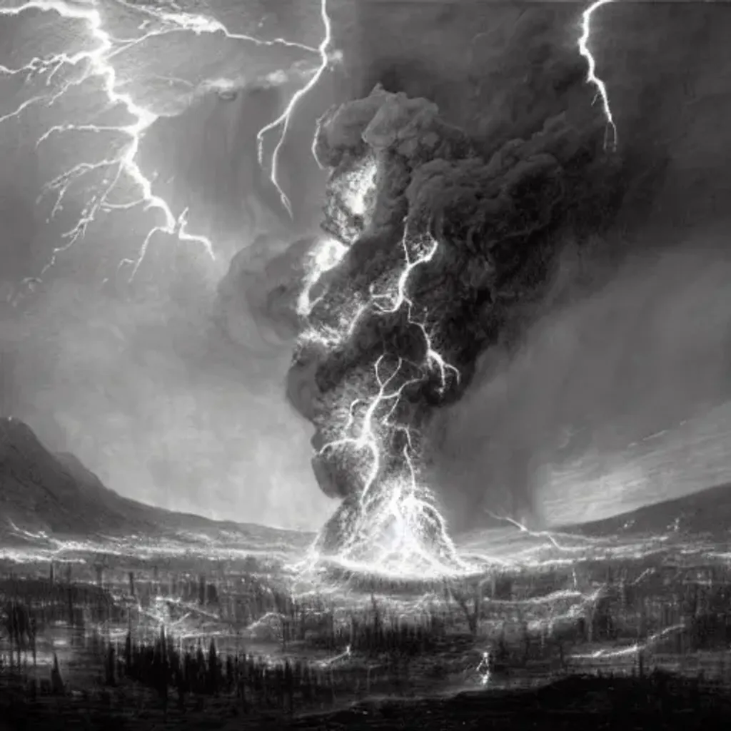 Prompt: A meticulously composed render of an Hellish Firestorm made of Raging Flames, Wrathful Lightning, and Luminous Hellfire by Francis Danby, John Martin, and Gustave Dore, Powerfully Glowing Fire and Lightning Storm of Blazing Volcanic Electrified Conflagration detailed 8k resolution deviantart trending on Artstation concept art digital illustration storm expansive fire Cinema 4D IMAX