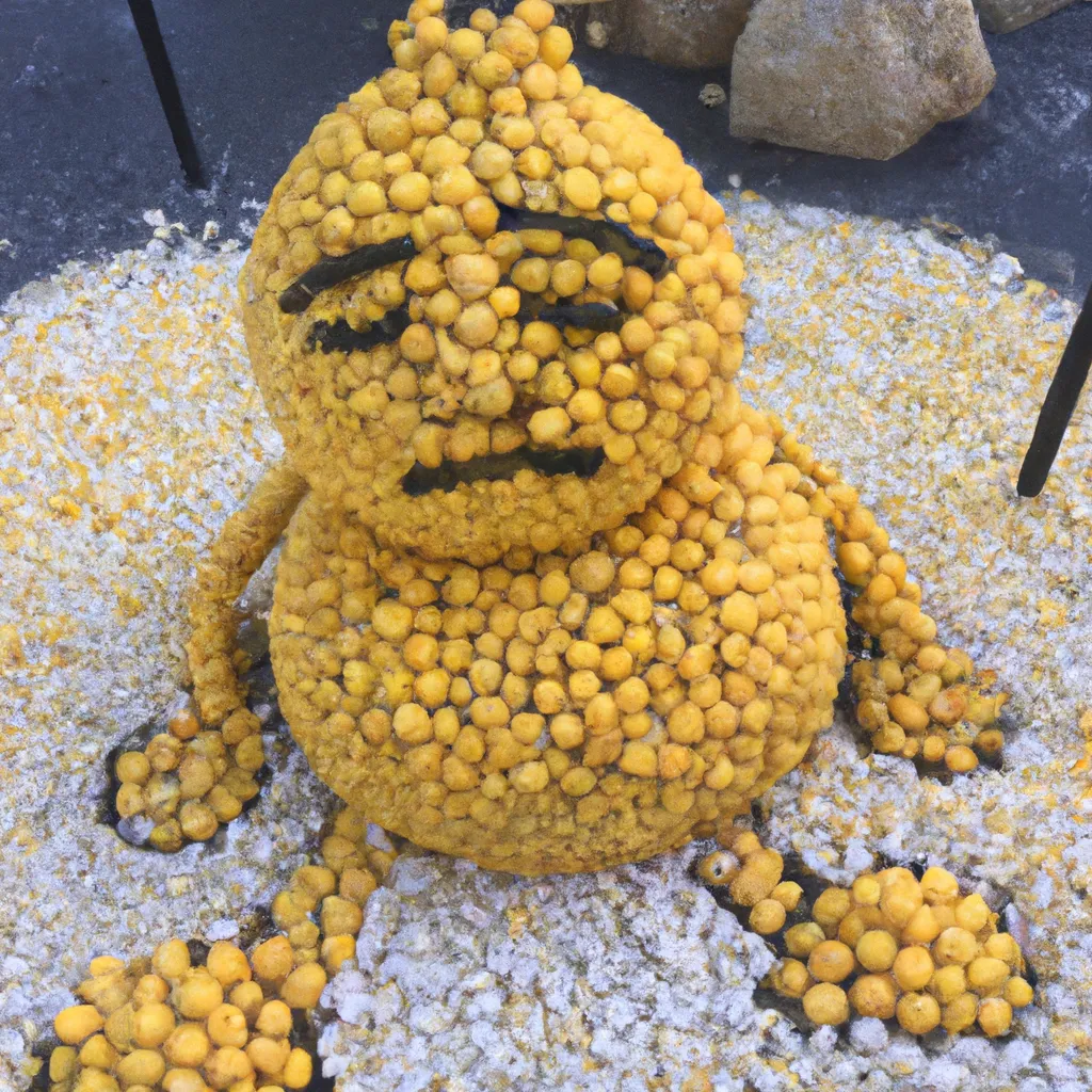 Prompt: A sculpture of a lemon character sculpted out of lemons