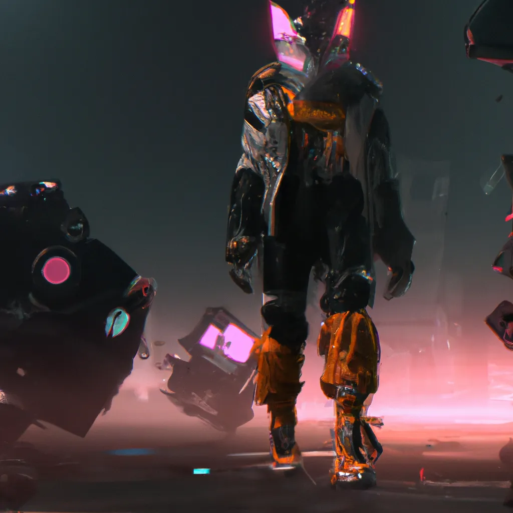 Prompt: flcl fighter wearing streetwear with vintage robot mask, Astral realm ruins environment, very detailed robot full-body with symmetrical eyes, foxes, full body, cinematic lighting, amazing composition , 3d octane render, unreal engine, 8k hyper realistic, soft illumination, trending artstation, environmental concept art, all in grey, cyberpunk, trending on ArtStation, cinematic lighting, colorful parts