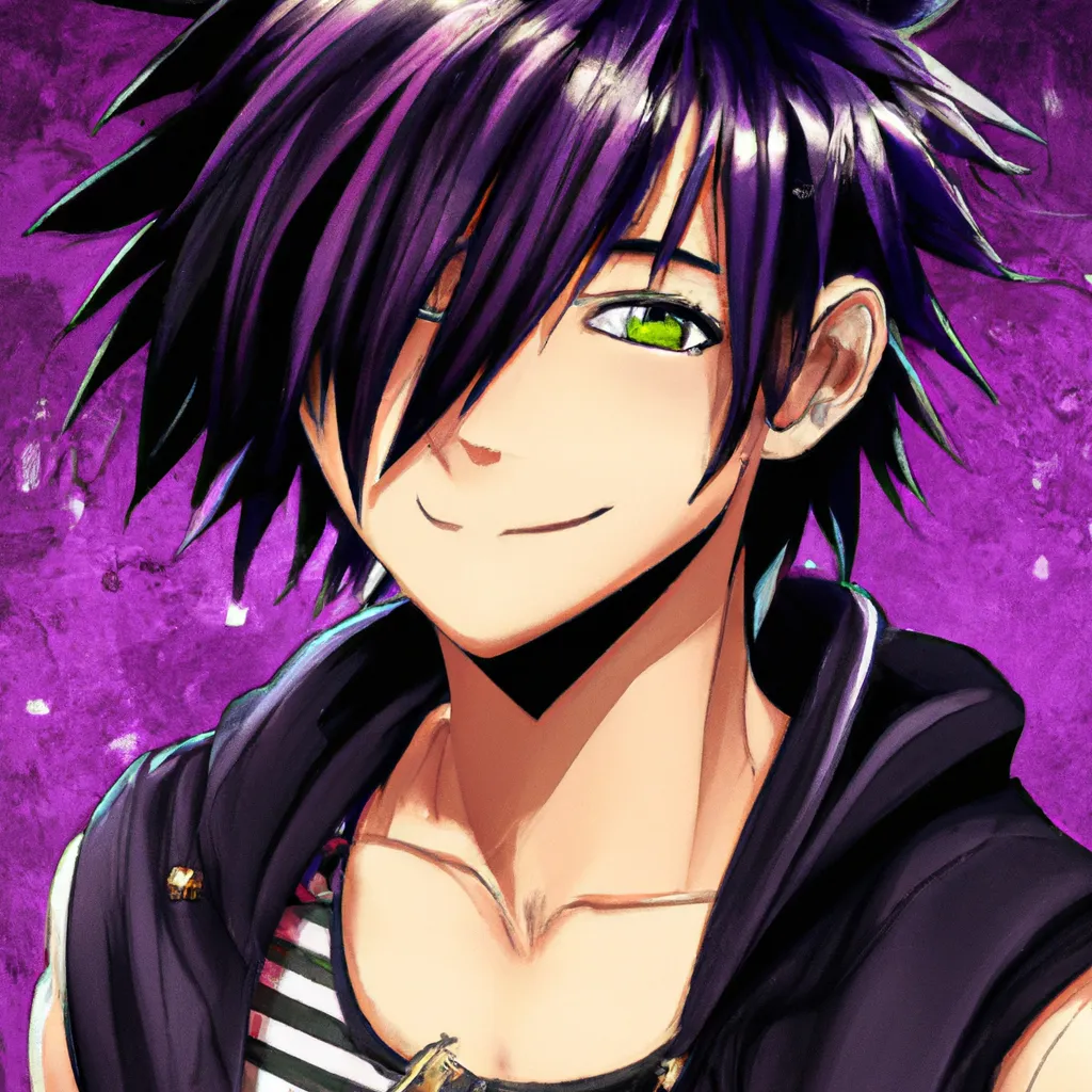 anime boy, short purple/black hair, tan skin, attrac... OpenArt