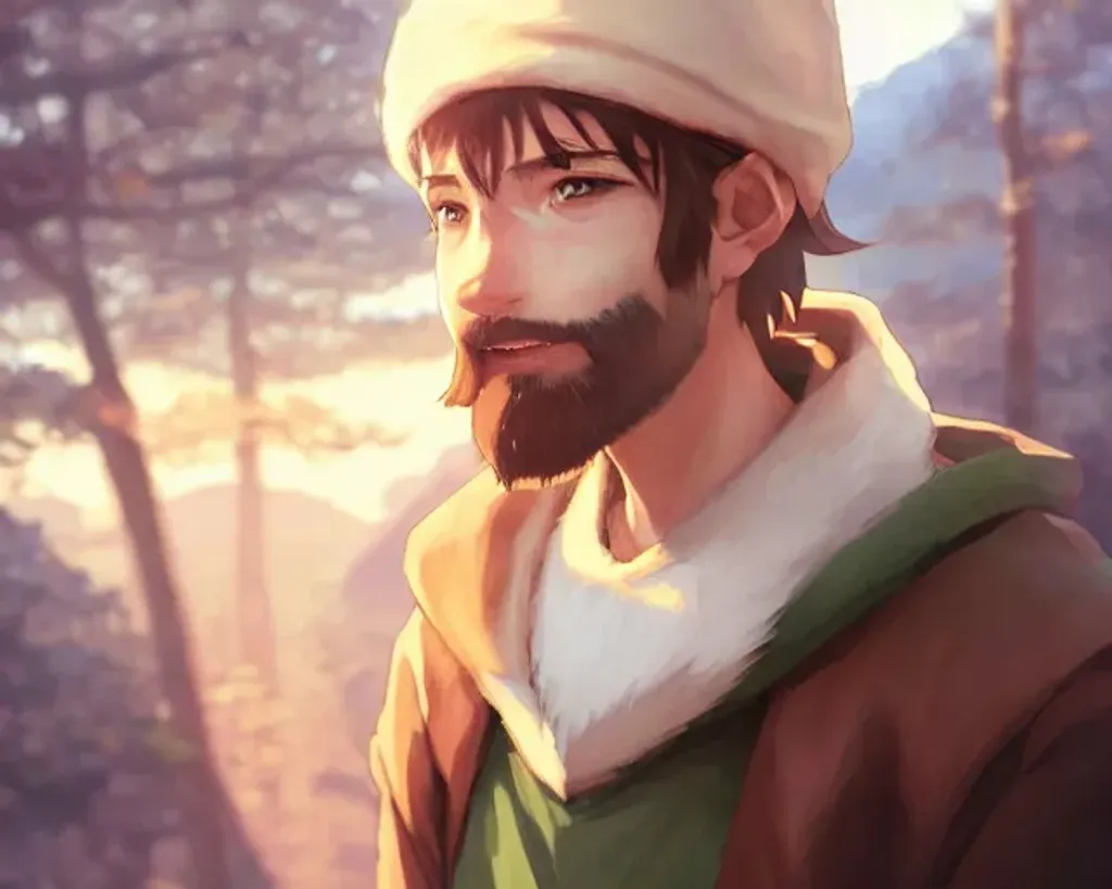 Prompt: Closeup face portrait of a {knome}, man, brown hair, smooth soft skin, sharp green eyes, beautiful intricate colored hair, symmetrical, anime wide eyes, soft lighting, detailed face, wearing a tunic, by makoto shinkai, stanley artgerm lau, wlop, rossdraws, concept art, digital painting, looking into camera, mountain background, 